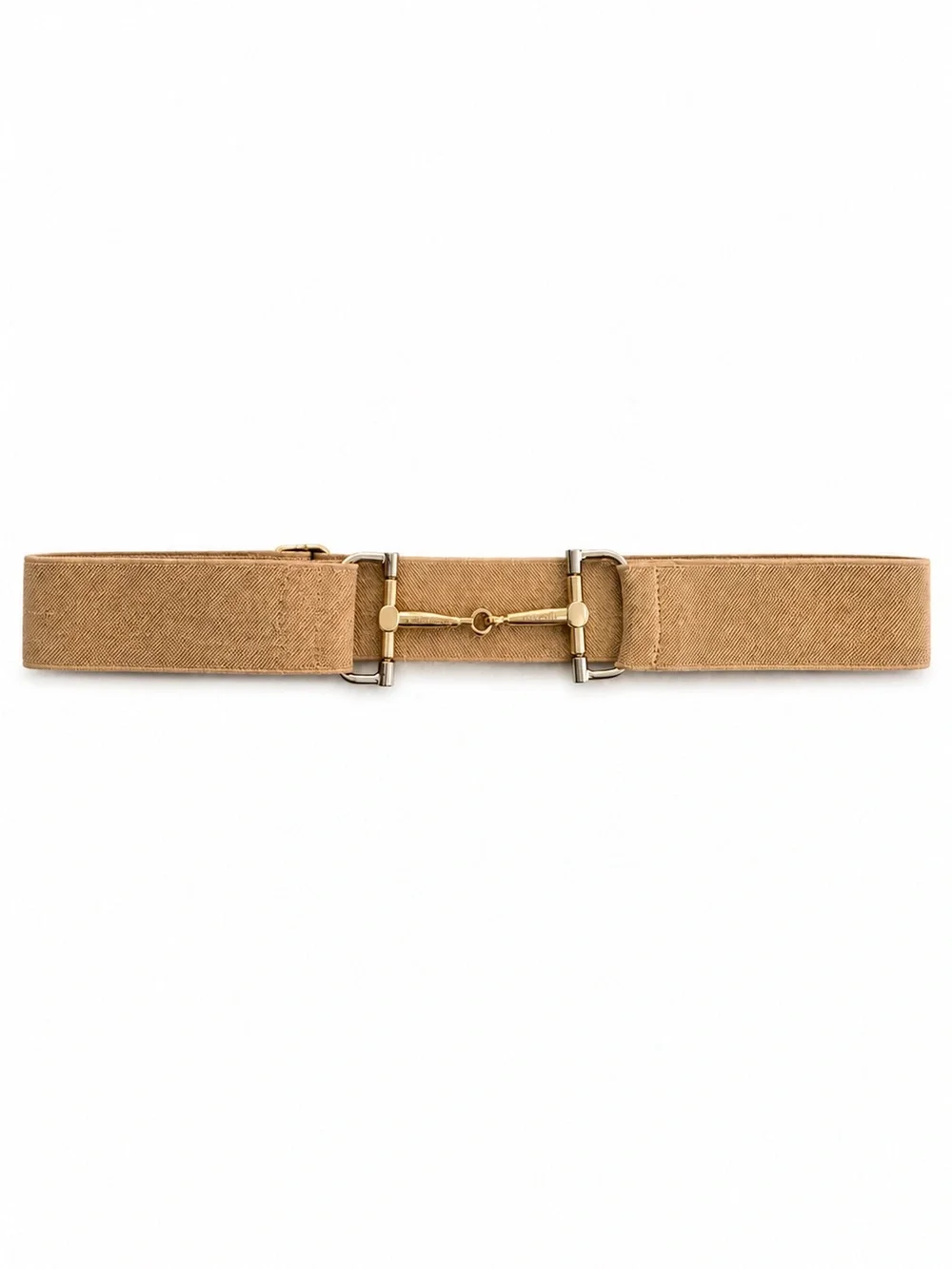 Elastic Tan Waist Belt with Gold Horsebit Accent